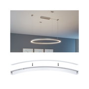 Suspension LED ronde argentée avec lumière blanc chaud et diffuseur pour éclairage intérieur moderne