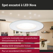 Spot encastré LED Nova blanc avec douille GU10 et profondeur d'encastrement de 75 mm pour éclairage intérieur