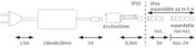 Technical drawing of LED strip extension cable showing dimensions and connector details.