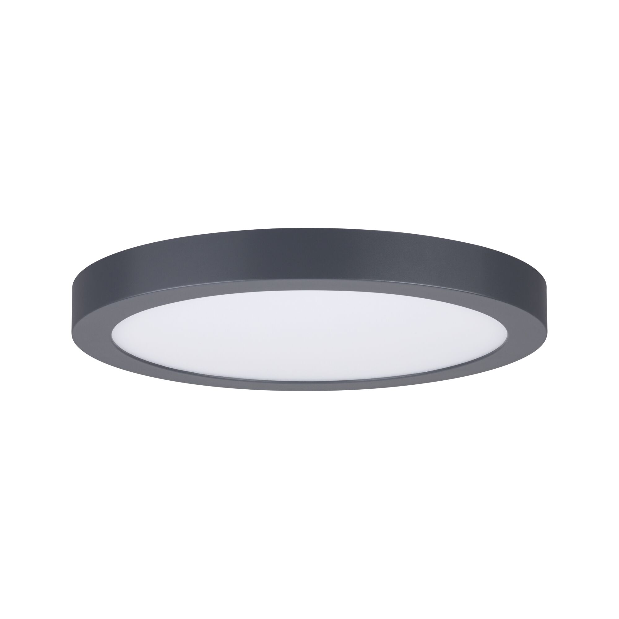 Plafonnier LED rond avec cadre métallique gris et diffuseur blanc pour éclairage moderne