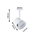 White LED spotlight with chrome ring, 180 mm height, 90 mm depth, 85 mm diameter, modern indoor lighting