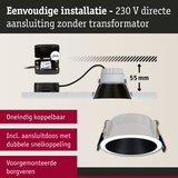 Witte LED inbouwspot met 55 mm inbouwdiepte en directe 230 V aansluiting voor eenvoudige installatie