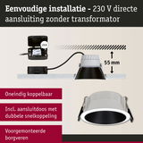 Witte LED inbouwspot met 55 mm inbouwdiepte en directe 230 V aansluiting voor eenvoudige installatie