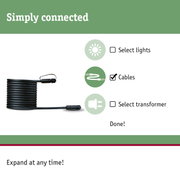 Black connection cable with connectors for LED lighting systems and light control setups