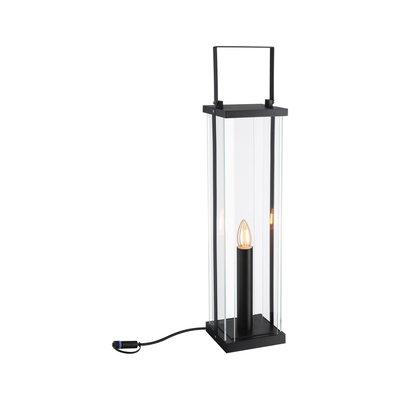 Lampe de table rectangulaire noire en métal et verre avec LED en forme de bougie et câble