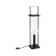 Schwarze rechteckige Tischlampe aus Metall und Glas mit Kerzenform-LED und Kabelanschluss