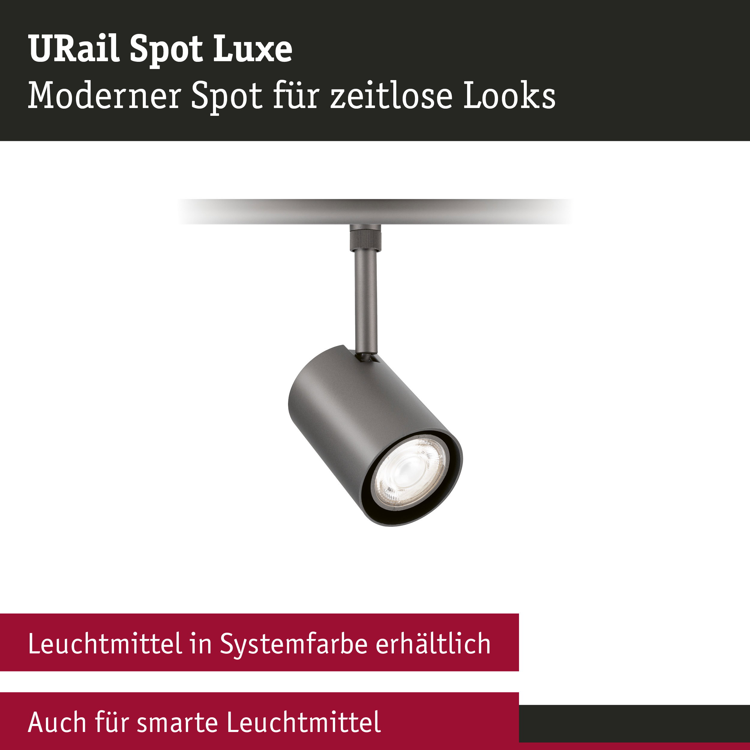 URail Schienenspot Luxe GU10 max. 10W dimmbar 230V Titanium