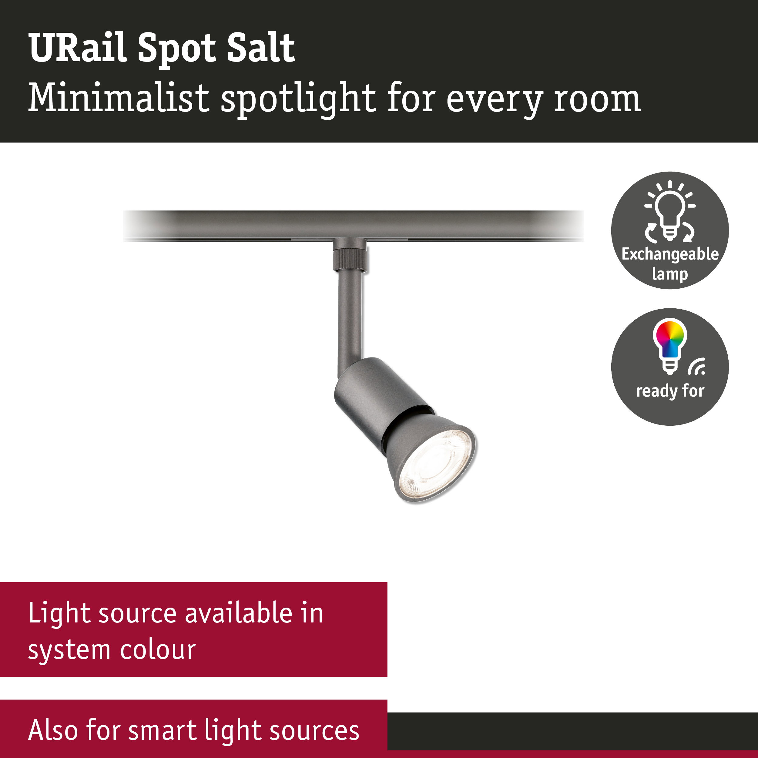 URail Rail spot Salt GU10 max. 10W dimmable 230V Titanium