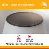 Solarbetriebene Lampe mit schwarzem Solarpanel und weißem Gehäuse, Akku lädt durch Sonnenenergie