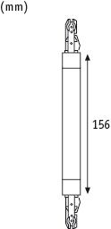 Technical drawing of a 156 mm long LED light bulb with connectors at both ends.