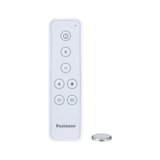 White Paulmann remote control with buttons for light control and coin cell battery, LED lighting accessory