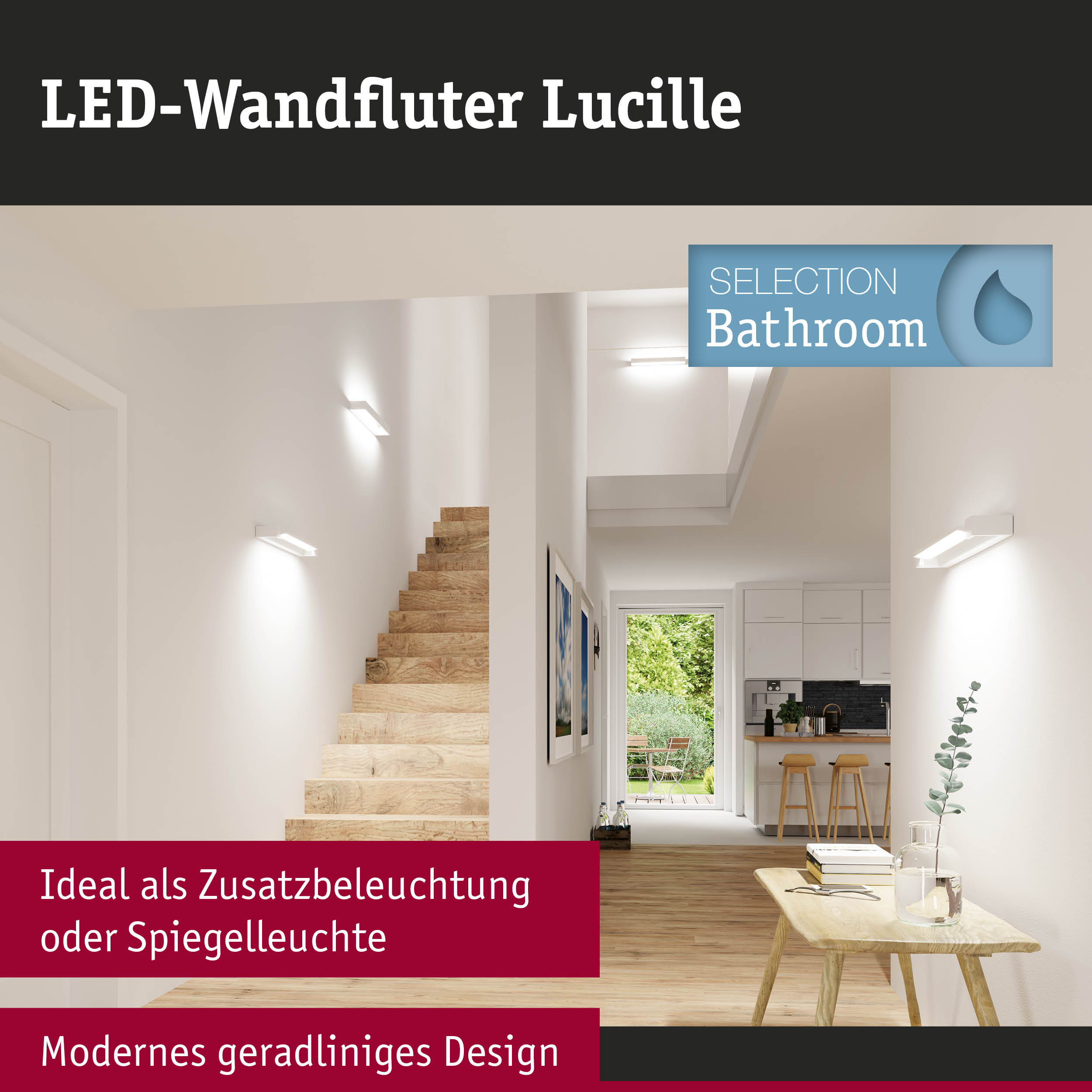 Moderner LED-Wandfluter Lucille in Weiß mit geradlinigem Design für Flur- und Küchenbeleuchtung