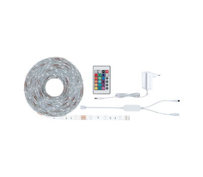 Bande LED blanche avec télécommande et adaptateur pour éclairage d'intérieur coloré