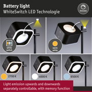 Black dimmable battery LED light with WhiteSwitch technology and adjustable light colour from 2700K to 6500K