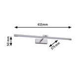 Slim LED wall light in brushed silver aluminum, dimensions 615x50x175 mm, ideal for modern lighting solutions