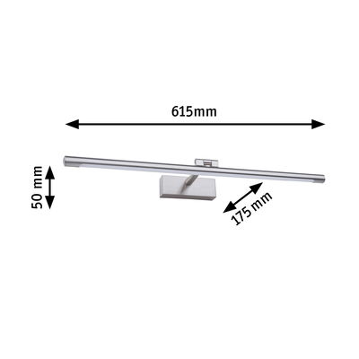 Slim LED wall light in brushed silver aluminum, dimensions 615x50x175 mm, ideal for modern lighting solutions