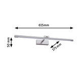 Slim LED wall light in brushed silver aluminum, dimensions 615x50x175 mm, ideal for modern lighting solutions
