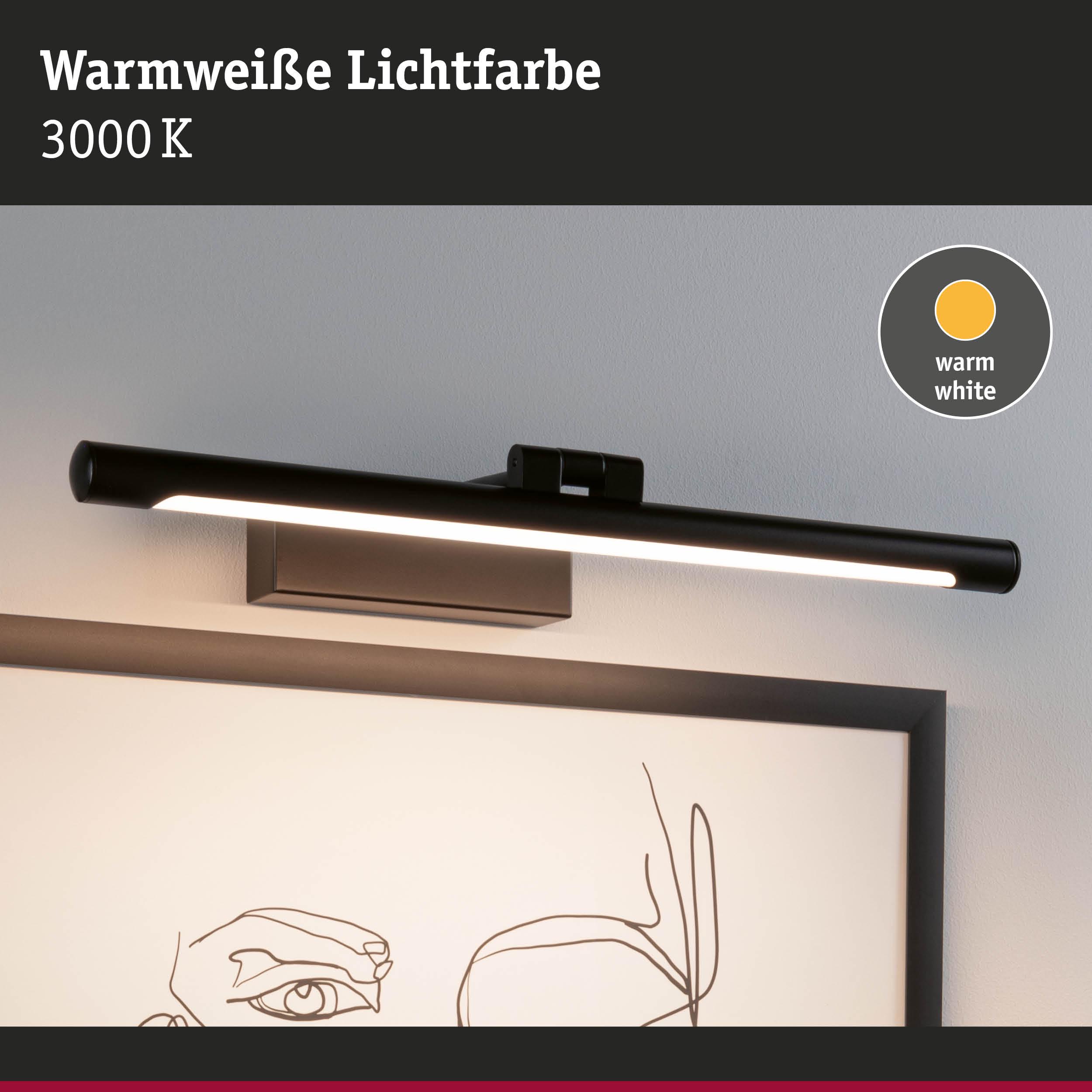 Schwarze LED-Bilderleuchte mit warmweißer Lichtfarbe 3000K zur Beleuchtung von Wandbildern