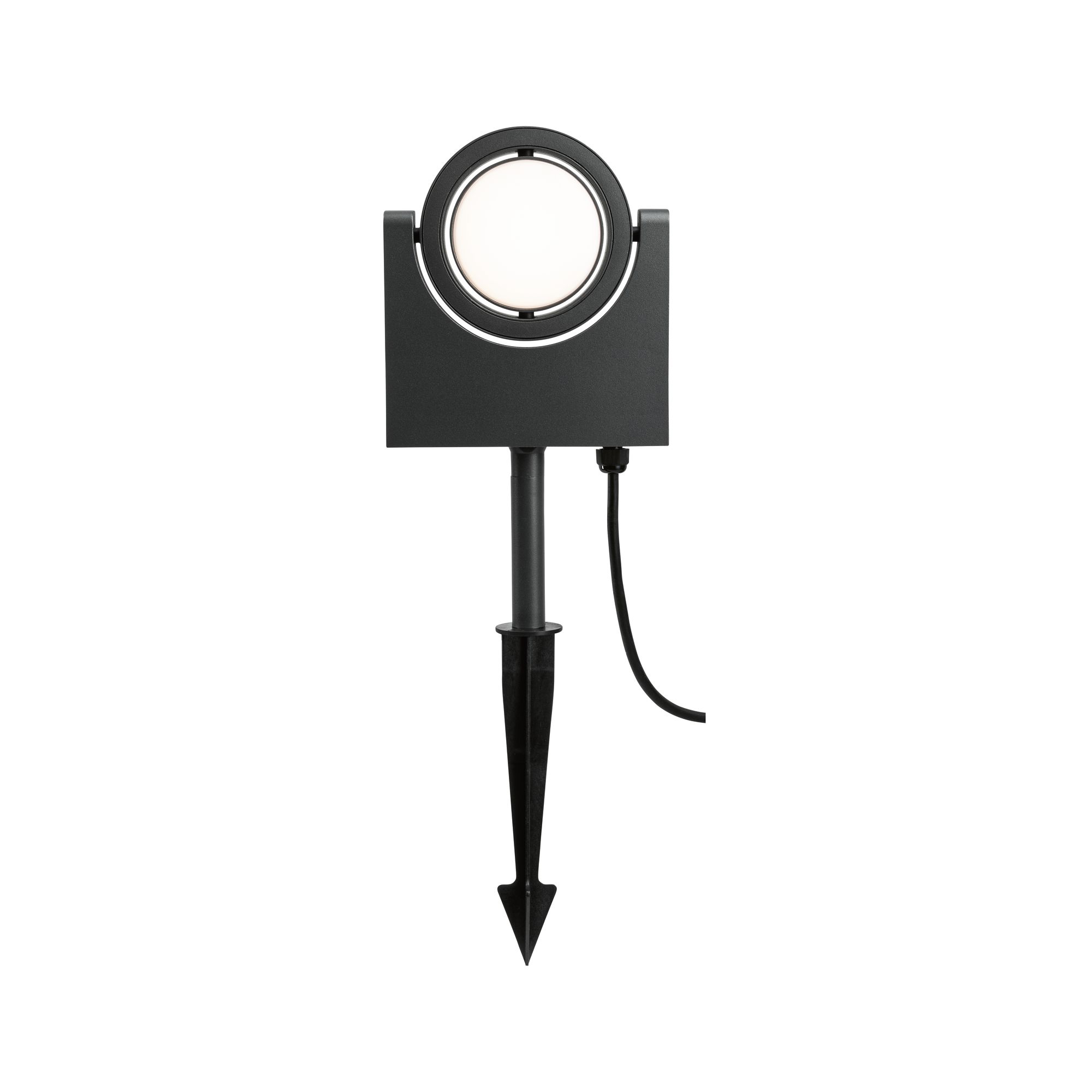Lanterne extérieure LED noire en métal avec piquet et tête ronde pour éclairage de jardin