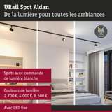 Spot LED URail Aldan noir avec commande de lumière blanche réglable dans un intérieur moderne