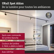 Spot LED URail Aldan noir avec commande de lumière blanche réglable dans un intérieur moderne
