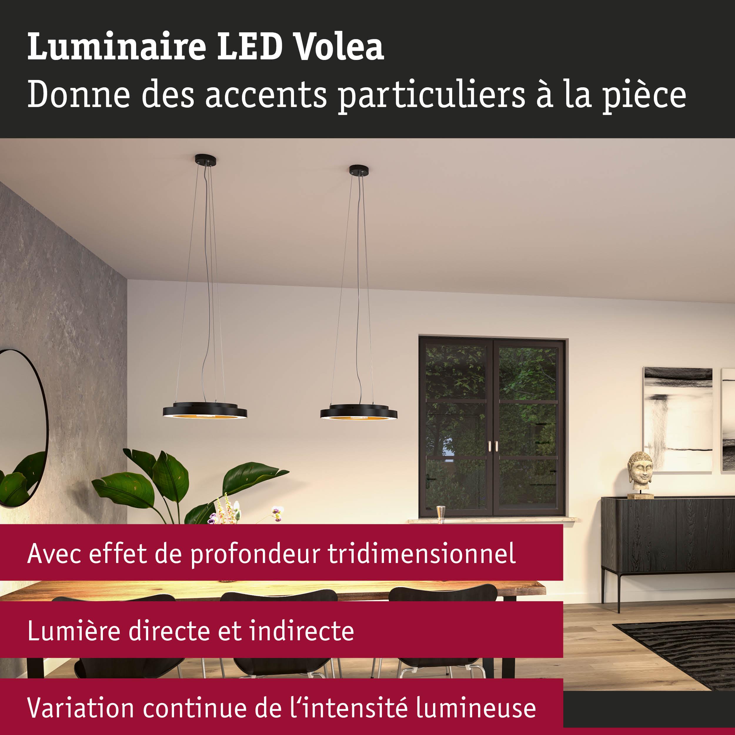 Luminaire LED Volea noir avec lumière directe et indirecte pour espaces de vie modernes