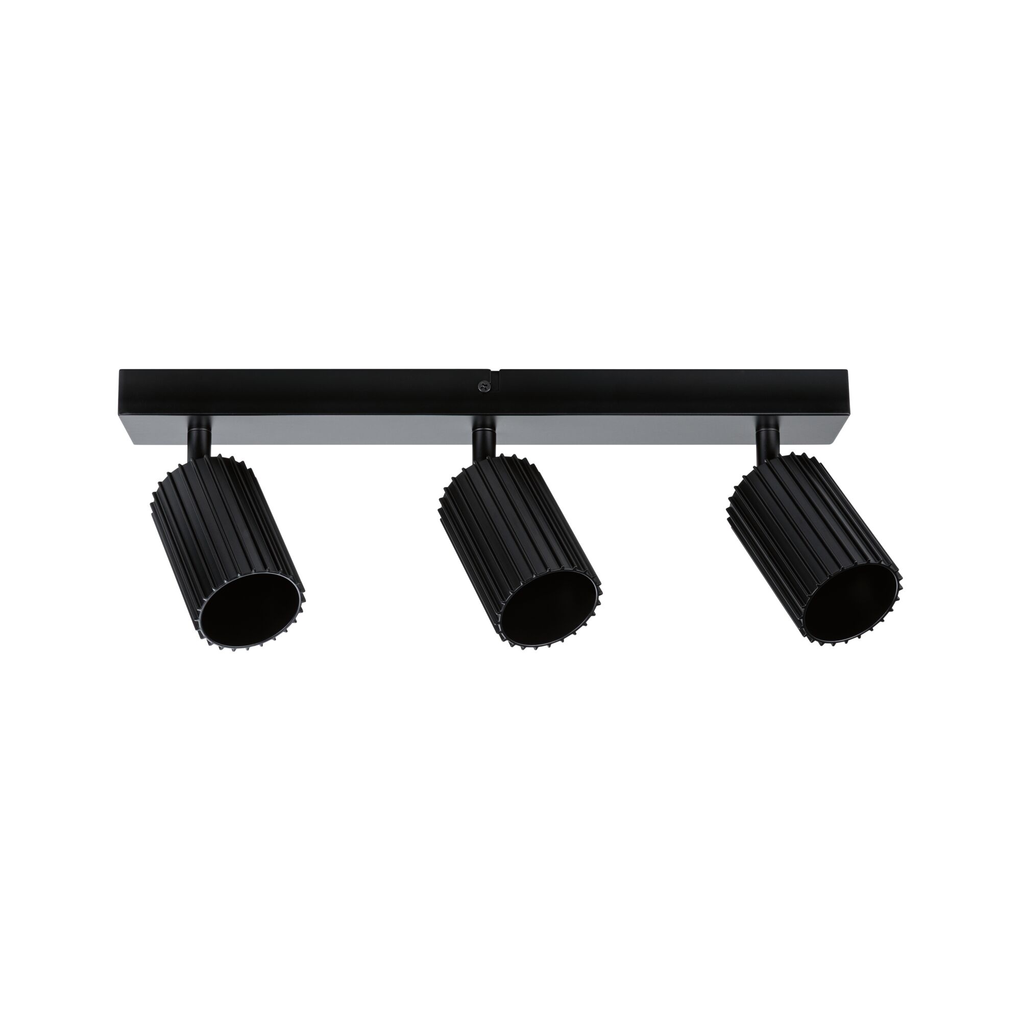 Three-light black aluminium ceiling spotlight with ribbed design for modern indoor lighting