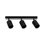 Three-light black aluminium ceiling spotlight with ribbed design for modern indoor lighting