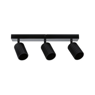 Three-light black aluminium ceiling spotlight with ribbed design for modern indoor lighting