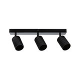 Three-light black aluminium ceiling spotlight with ribbed design for modern indoor lighting