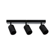 Spot de plafond noir en aluminium à trois lampes avec design rainuré pour éclairage intérieur moderne