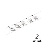 White cable lighting system with five adjustable metal LED spotlights for flexible room lighting