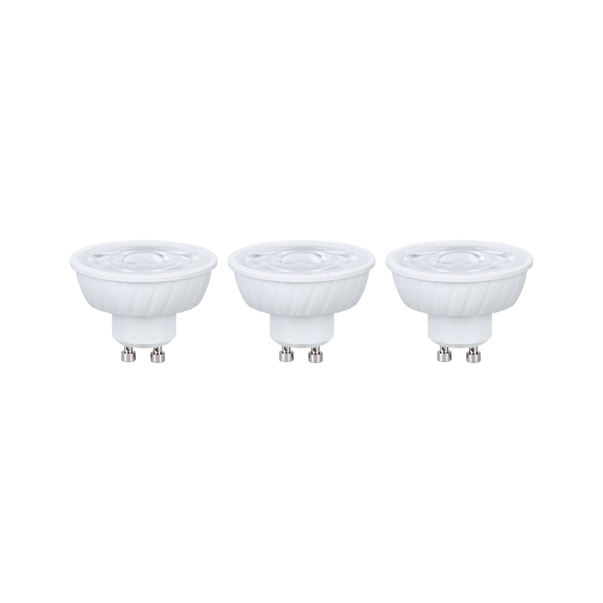 230 V Standard LED Reflector GU10 Flat 37mm 3x550lm 3x4,9W 2700K Signal white Three white GU10 LED spotlights with clear glass for energy-efficient home lighting solutions