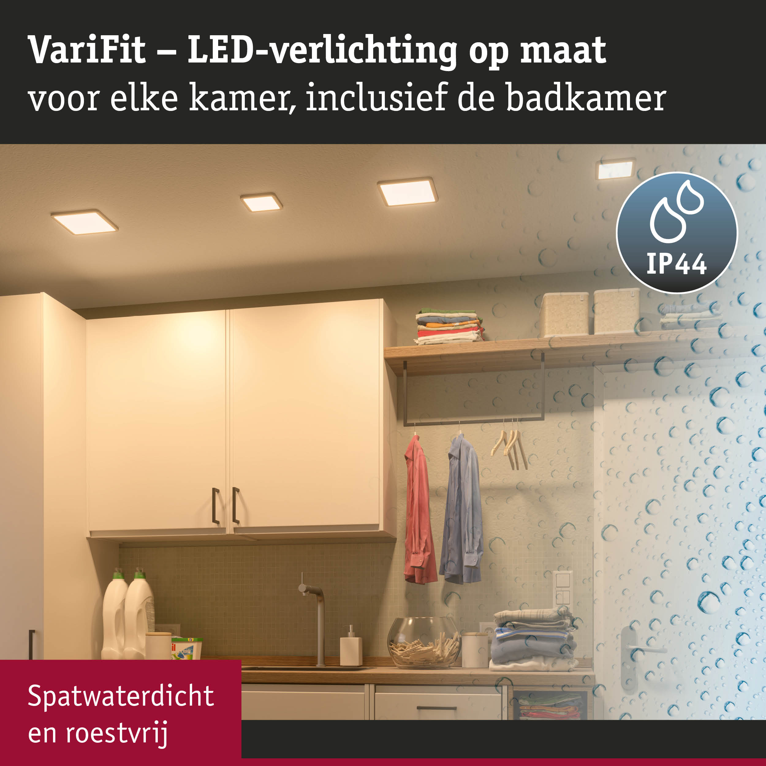 VariFit witte LED inbouwspots met IP44 spatwaterdicht voor badkamerverlichting