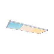 Plafonnier LED fin avec cadre en aluminium et température de couleur réglable du blanc froid au blanc chaud.