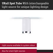 White URail Spot Tube spotlight with interchangeable light source for modern rail lighting systems