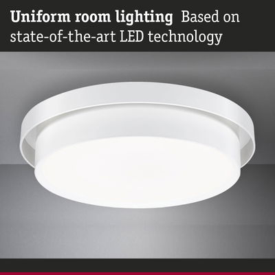 Round white LED ceiling light made of plastic for uniform room lighting with modern technology