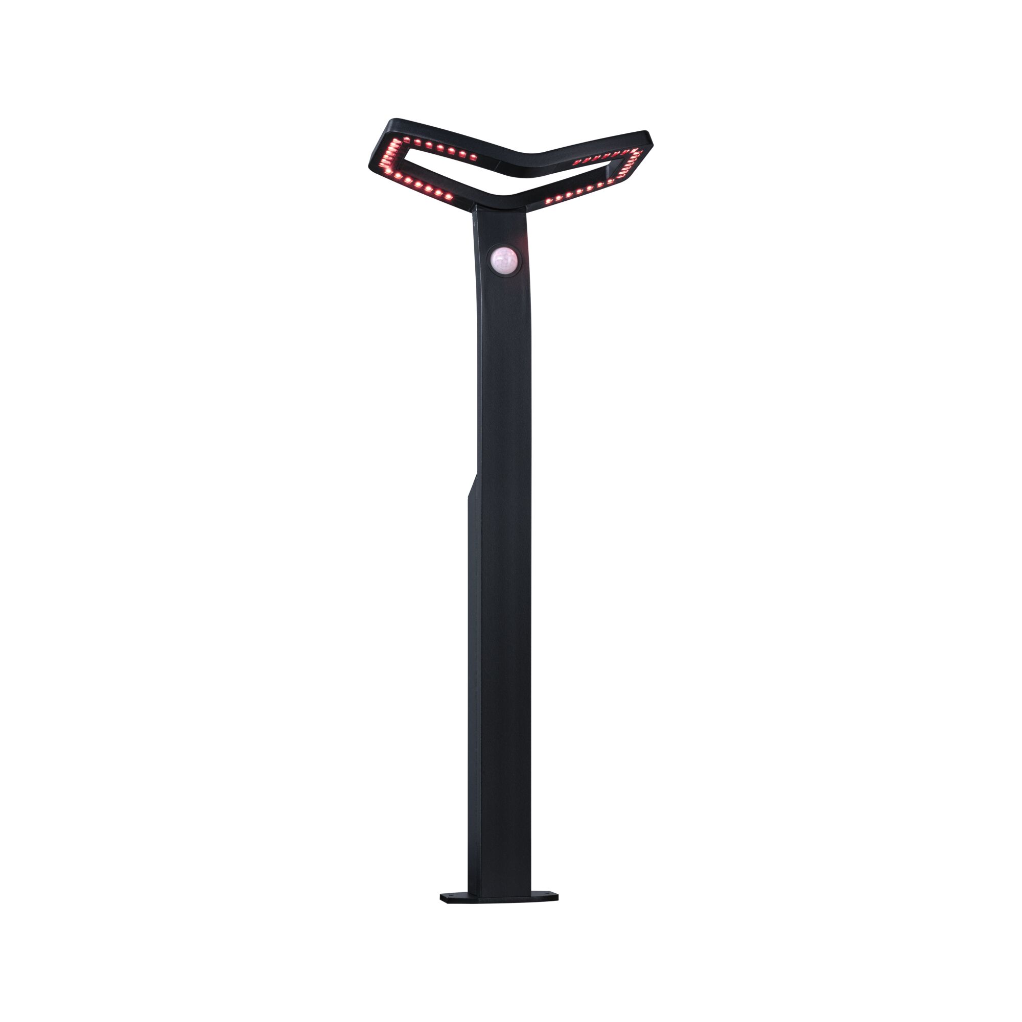 Zwarte LED-buitenlamp met bewegingssensor en rode LED's voor tuin- en padverlichting