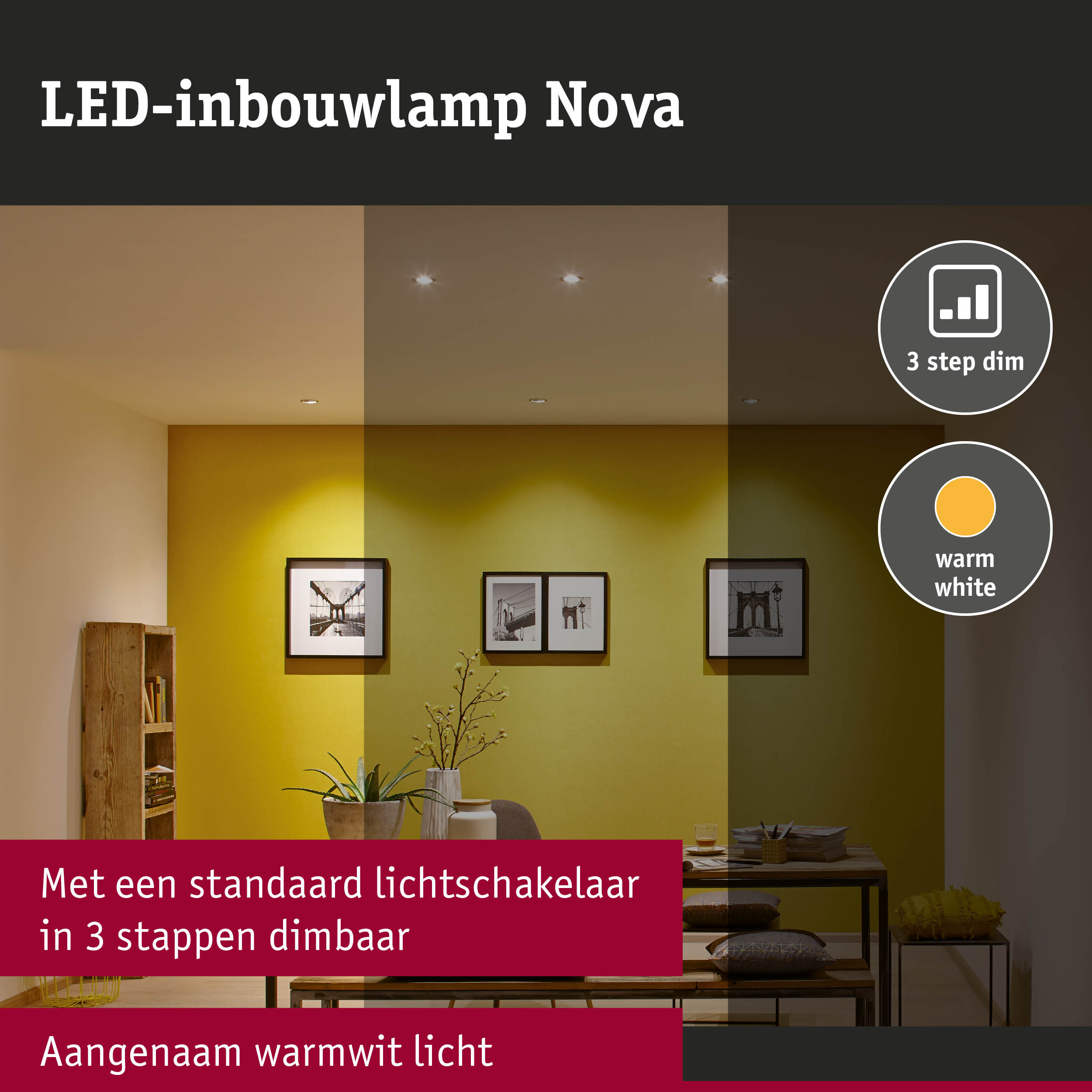LED-inbouwlamp 3-Step-Dim Nova Basisset star IP44 rond 78mm GU10 3x6,5W 3x460lm 230V dimbaar 2700K Staal geborsteld