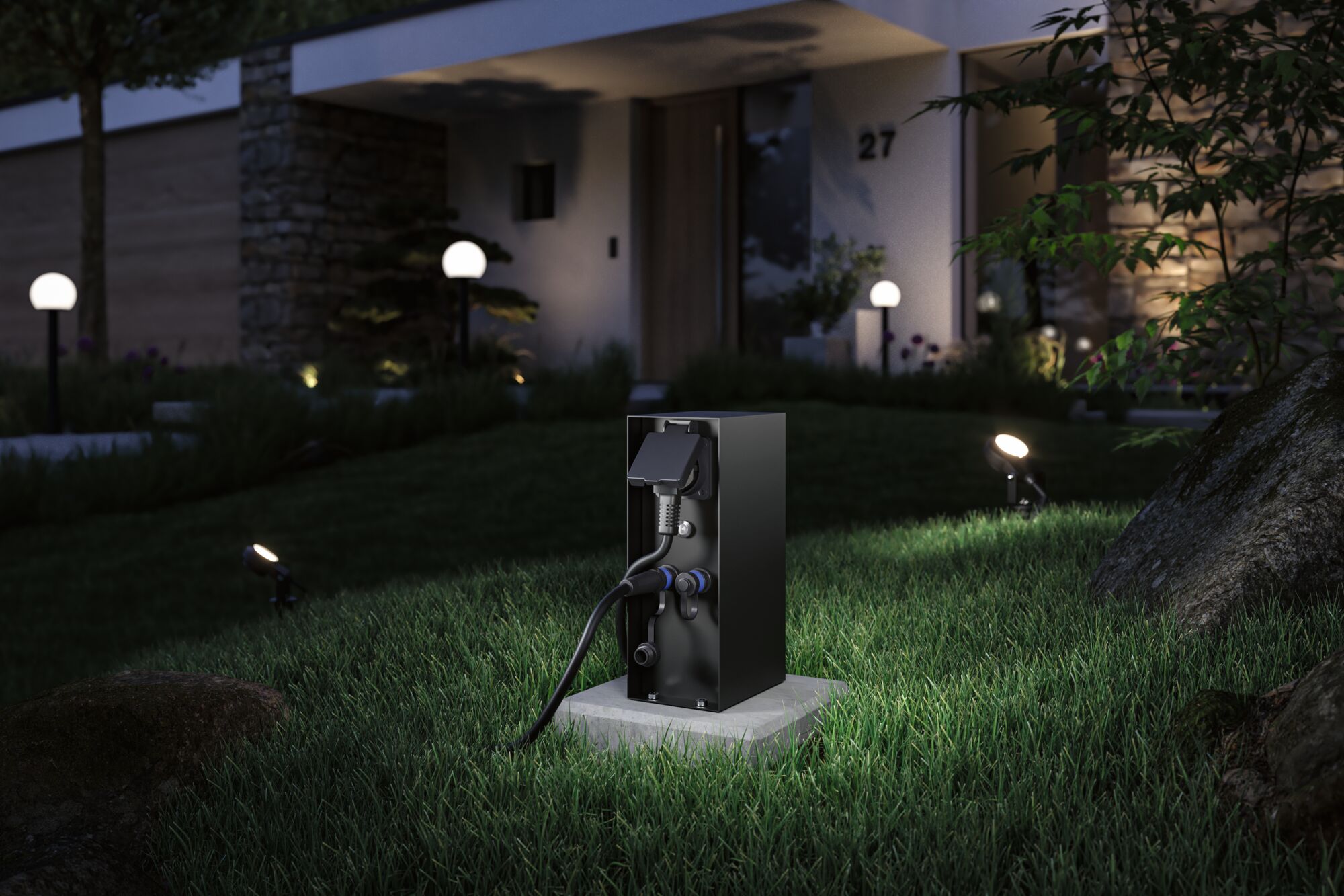 Plug & Shine Colonne de prises Rio Capteur crépusculaire IP44 Anthracite