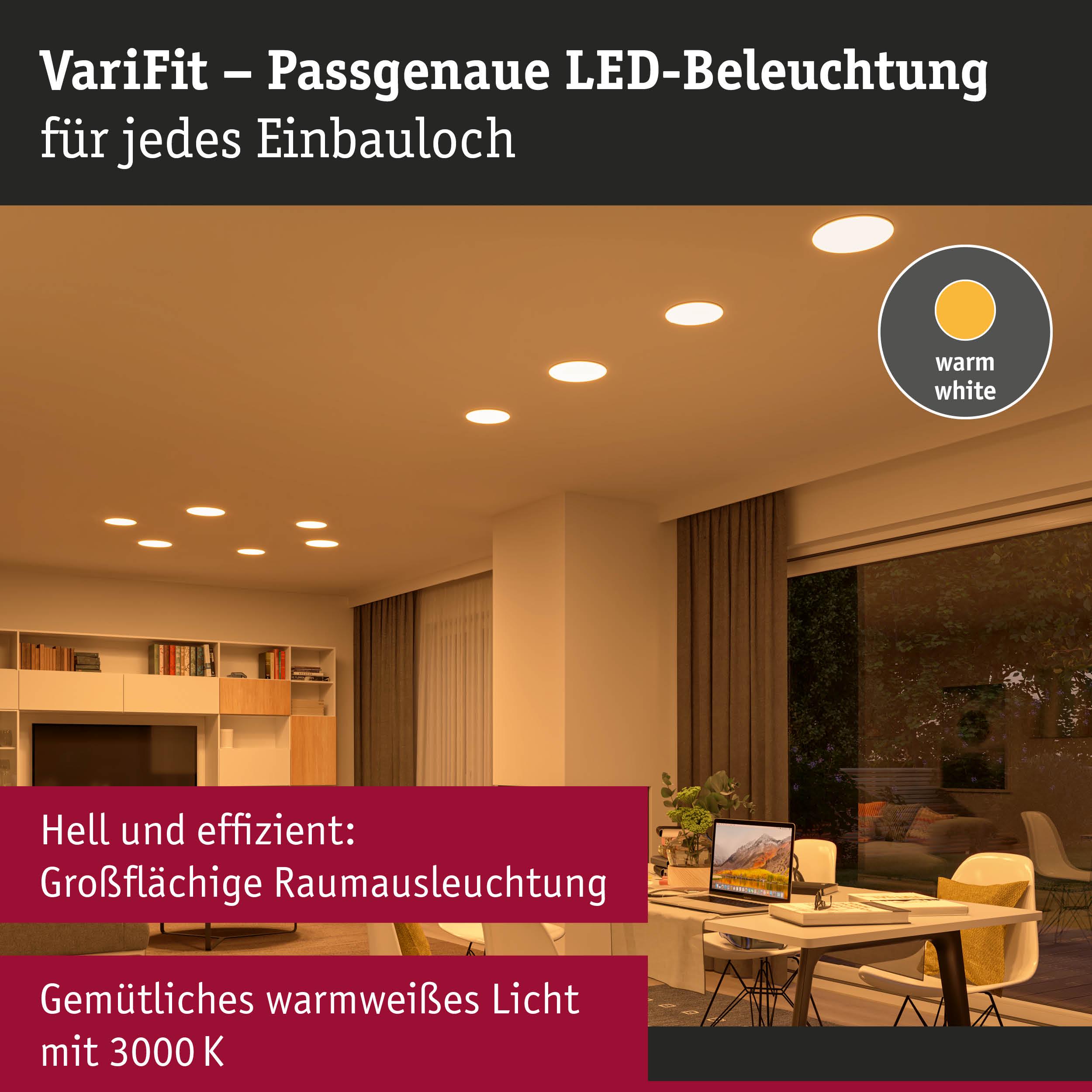 VariFit LED-Einbauleuchten mit warmweißem Licht 3000K für effiziente Raumbeleuchtung