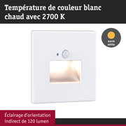 Applique murale LED blanche encastrée avec détecteur de mouvement et lumière blanc chaud 2700K, lampe d’orientation 120 lumens