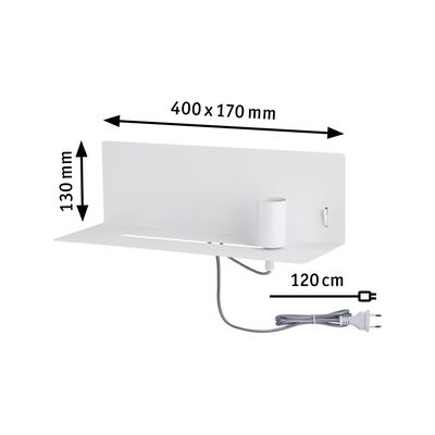 Wit metalen wandlamp paneel met cilindervatting en 120 cm kabel voor moderne LED-verlichting.