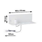 Hvid metal vægbeslag med hylde og kabel til LED-belysning, 400x170 mm