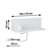 Hvid metal vægbeslag med hylde og kabel til LED-belysning, 400x170 mm