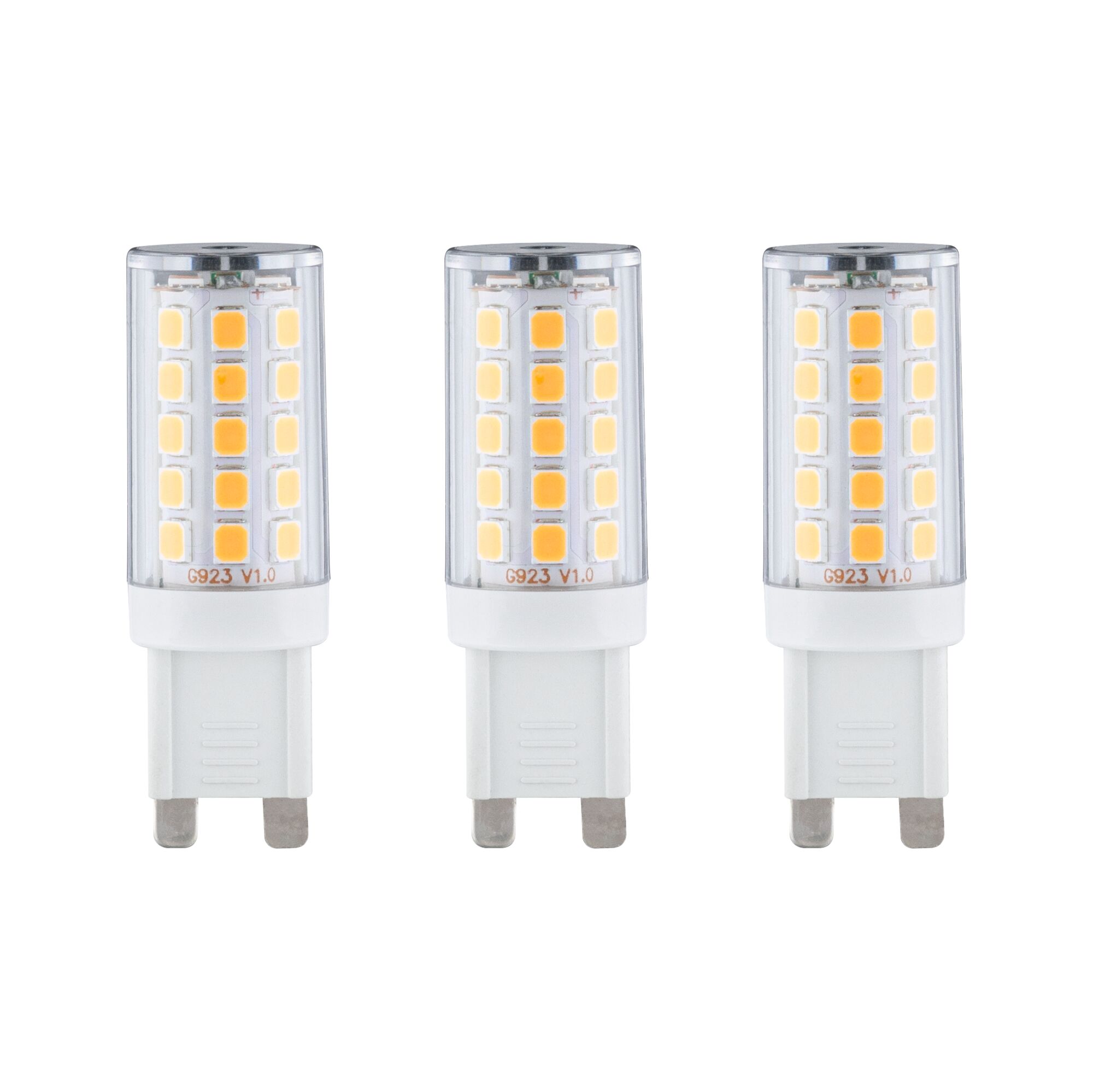 Standard 230 V LED-stiftsokkel G9 Sæt med 3 styk 3x250lm 3x2,5W 2700K Klar Tre hvide LED-pærer med transparent hus og varm hvide dioder til energibesparende belysning