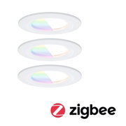 Three white LED recessed lights with color change and Zigbee smart home compatibility