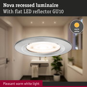 Nova recessed metal luminaire in silver with warm white LED GU10 reflector for pleasant indoor lighting