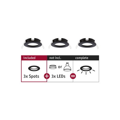 Drie zwarte metalen inbouwspots zonder LED-lampen voor flexibele verlichtingsopties.
