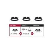 Three black metal recessed spotlights with spring clips for LED lighting components